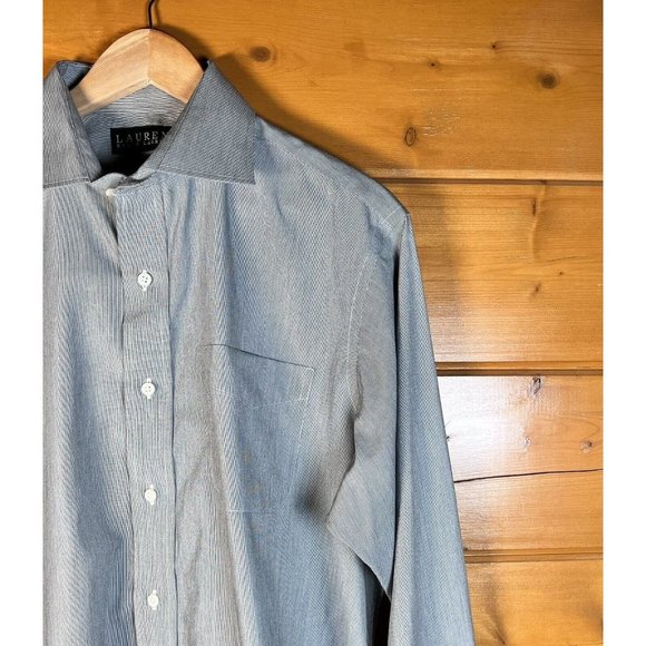 LAUREN RALPH LAUREN Sz 16 34/35 Mens Large Blue White Button Shirt Classic Fit - Picture 2 of 8
